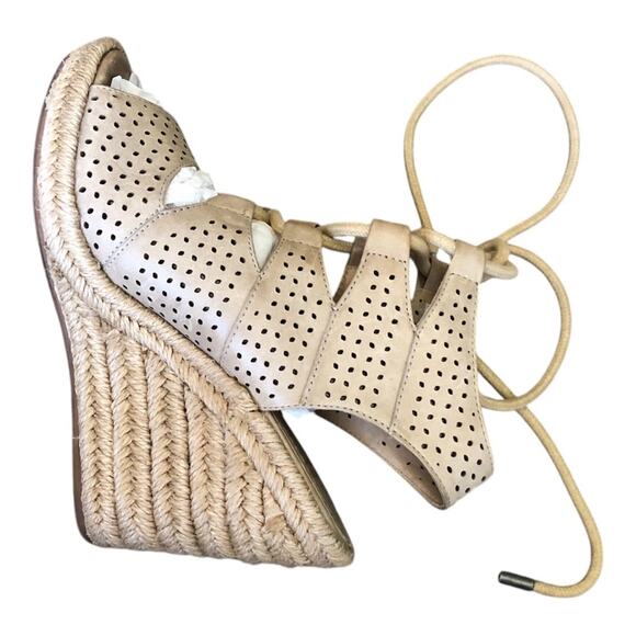 Johnston & Murphy Mandy Espadrille Wedge Sandals Tan 6.5 Lace-Up Preowned - Picture 10 of 15